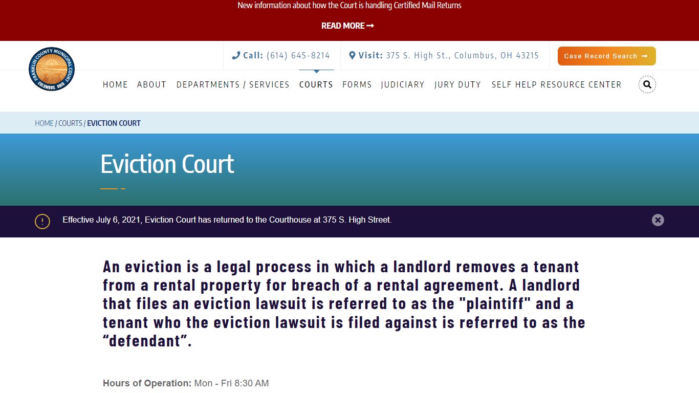Eviction Court - Franklin County, Ohio